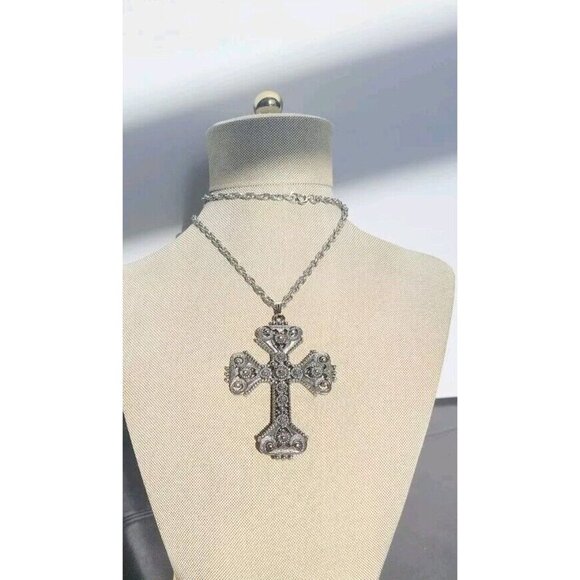 Sarah Coventry Vintage Limited Edition 1974 Pewter Cross Extra Large 24" Chain - Picture 2 of 13